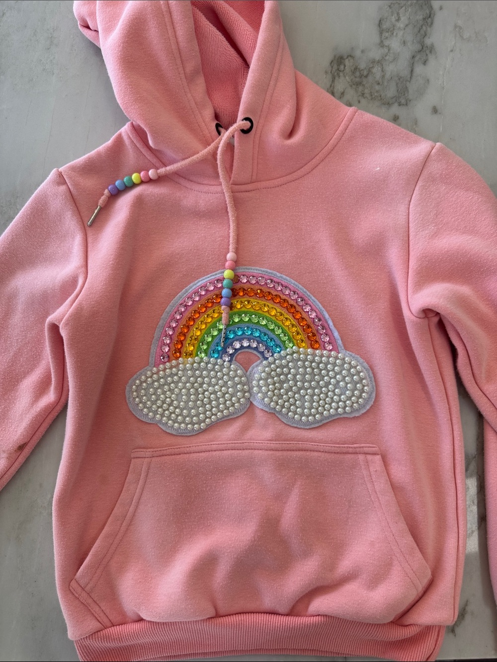 lola Pink Rainbow Sequin & Pearl Cloud Hoodie